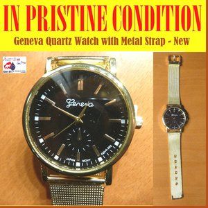 Brand New Quartz Wrist Watch Gold with Black Dial and Flexible Gold Band